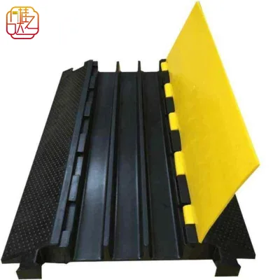 Single Channel High Strength Rubber Cable Protector Ramp with Interlocking Design and Yellow Barrier for Road & Event Safety