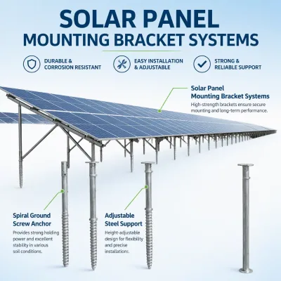 Adjustable Solar Panel Ground Mounting Screw Anchor Hot Dip Galvanized Steel Stake Secure Outdoor Photovoltaic Bracket
