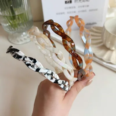 Marbled Twisted Resin Headband Set Tortoiseshell Black White Cream Blue Orange Hair Band Anti-Slip Teeth Headwear for Women