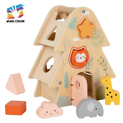 Wooden Tree Shape Sorter Toy with Animal Blocks, Carrying Handle, and Opening Door for Kids Educational Shape Matching W12D763