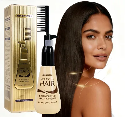 Hair Straightening Cream Kit Home Use Brazilian Keratin Treatment Set Includes Smoothing Comb for Easy Application