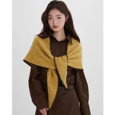 Korean High-grade Lightweight Georgette Square Scarf Women's Autumn Winter Wool Contrasting Color Knitted Shawl Waistcoat Warm