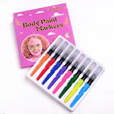 GP 8 Colors Flat Brush Tip Washable Body Paint Marker Pen for Children 6mm Writing Width MSDS Compliant