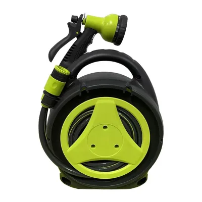 Portable 10M Out + 1.5M in Retractable Garden Hose Reel for Watering Car Washing Pets Made of Durable Plastic