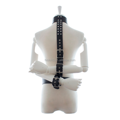 Bondage Leather Neck to Wrist Restraint Hands Against Back Body Harness