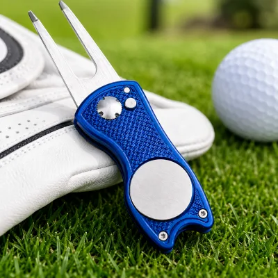 Wholesale Retractable Quick Open Custom Divot Tool With Ball Marker Stainless Steel Pop Out Black Spring Punch Loaded Divot Tool
