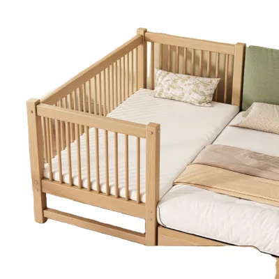 New Design Walnut Solid Wood Children's Beside Bed Cot with Guardrail Crib Baby Boys Girls Single Bed Extra