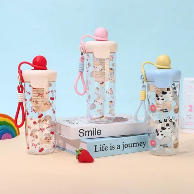 New Cartoon Floating- Straw Type Cup Large Capacity Tea-water Separation Drop-resistant PC Cup Portable Men Women Wholesale