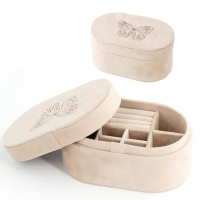 Luxury Velvet Embroidery butterfly logo Sequin Mini Jewelry Box Portable Jewelry Bag Women Gifts Box with Velvet Insert