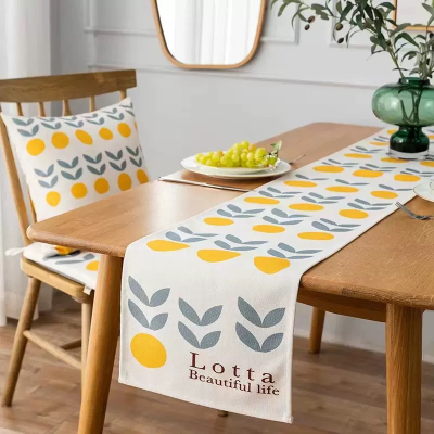 Customized Printed Flower Linen Designed Table Runner for Dining Table