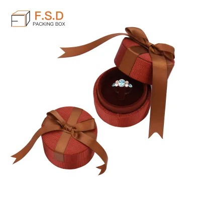 Ribbon Bow-knot Round Jewelry Velvet Box with Custom Size and Color Round Jewelry Box