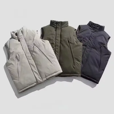 2025 Custom LOGO High Quality Men's Zip-up Puffer Vest Outdoor Waterproof Bubble Vest Casual Winter Outer Wear 3D Pattern OEM