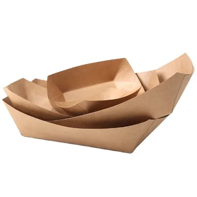 Wholesale Custom Printed 10oz Hot Dog Chicken Nuggets Chips Waffle to Go Carry Out Paper Container Fast Food Tray for Restaurant