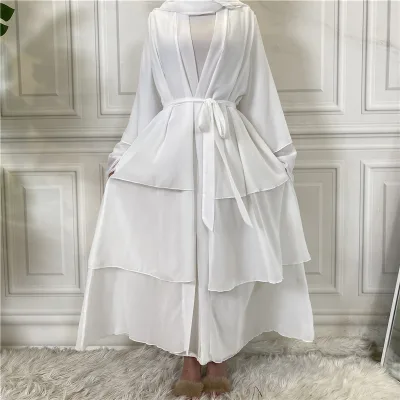 Custom Wholesale OEM 2025 Islamic Eid Ruffle Tie Front Mesh Women Muslim Clothing Ababy