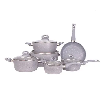 Cooker king 11 Pieces of Gray Forged Aluminum Marble Non Stick Coating Cookware Set