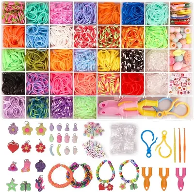 Colorful Rubber Band Bracelet Making Kit DIY Art Craft Set with Storage Box for Kids' Birthday & Christmas Parties for Beginners