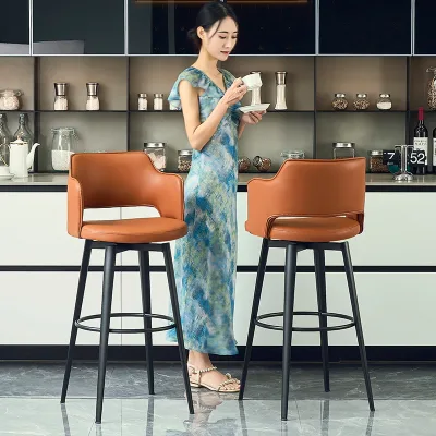 Modern Adjustable Counter Height Swivel Cafe Bar Chair Metal Base Leather Bar Chair