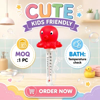 Octopus Digital Floating Thermometer with Tether Shatterproof for Indoor/Outdoor Use Swimming Pool Bath Temperature Measurement