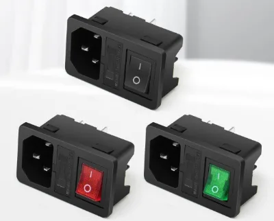 Pin Character Card Socket Three in One Power Socket with Light, Fuse, Chassis Plug, AC
