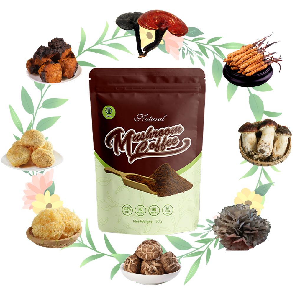 OEM Black Instant Mushroom Energy Coffee Blend Bulk Sugar Free Mushroom Coffee Powder