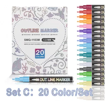 Magiart 12 Glitter Colors Double Line Pen, Art Painting Fine Tip Outline Marker