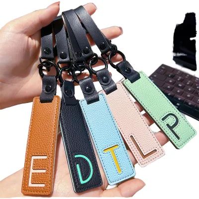 Creative Initial 26-Letter Alphabet Embossed Leather Carabiner Light Keychain Pendant Keyring Gift for Wallet Backpack Bag