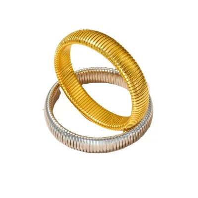 Luxury Elasticity 18k Gold Plated Hypoallergenic Non Tarnish Wholesale Waterproof Jewelry Bangles Stainless Steel for Women