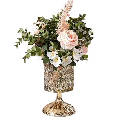 European-style Light Luxury Desktop Decoration Alloy Glass Vase Romantic Candlelight Dinner Prop Decoration