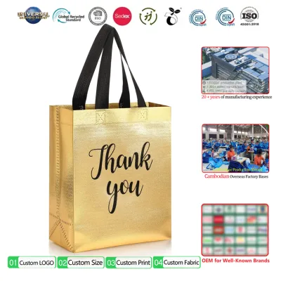 Nonwoven Shopping Bag Manufacturer Custom Fashion Gold Glossy Thank You Gift Bag with Handles for Promotion