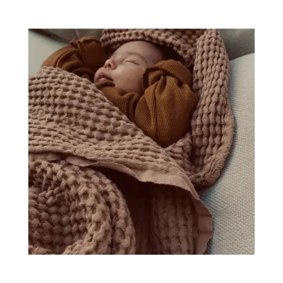 2024 Hot Selling 100% Cotton Waffle Pineapple Throw Blanket Knit Soft and Breathable Jacquard Knitted Bed Blanket for Summer