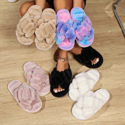 BT Super Soft Winter Rainbow Slipper Colorful Plush Warm Flooring Non Slip Home House Shoes Flats Fluffy Fluffy Family Footwear