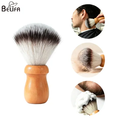 Custom logo Vegan Synthetic Bristle Neck Brush Wooden Handle Salon Tools Men's Grooming Kit Cream Soap Lathering Shaving Brush