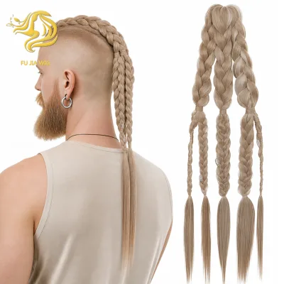 Cross-border Foreign Trade Mens Wig Braided Ponytail Extension Piece 24-inch Handmade Clip-in High Temperature Fiber Increase