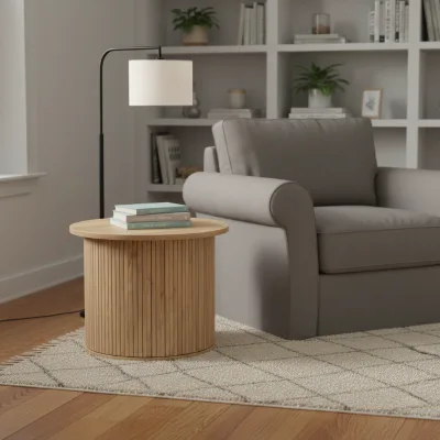 Modern Living Room Coffee Table Round Natural Oak Finish