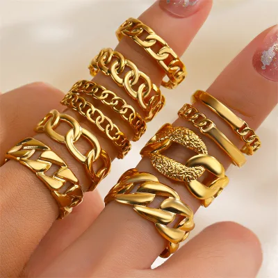Wholesale New Custom Adjustable Stainless Steel Link Chain Gold Plated Open Men Ring Tarnish Ring Female Jewelry