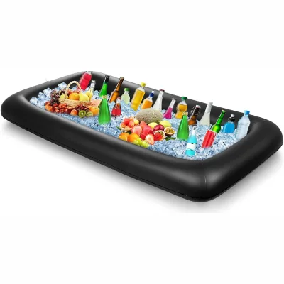 Factory Direct Black Inflatable Rectangular Ice Bucket PVC Floating Water Beverages Tray Cooler Cross-Border Beer Ice bar