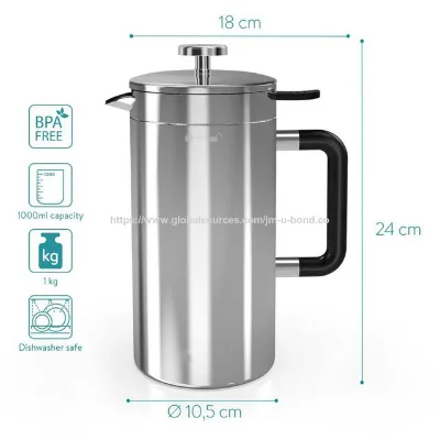Large French Press,Heat Retaining Coffee Plunger,Vacuum Insulated Coffee Press,French Press Kettle, Hot Coffee French