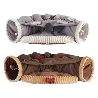 Manufacturers Wholesale Winter Comfort Warm Breathable Cotton Semi-Circle Cat Toy Tunnel Pet House Christmas Deer Animal Pattern