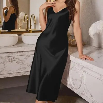 Women's Asymmetric Pendant Silk Texture Strap Skirt Midi Dress-Regional Clothing Style