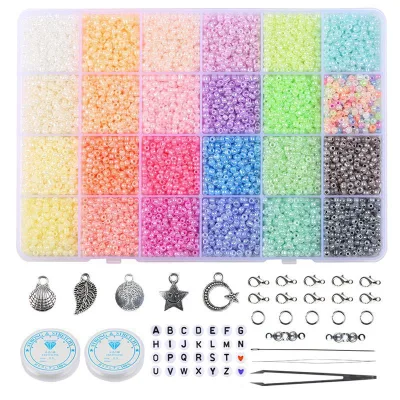 Custom 3mm Solid Color Cream Color Glass Rice Beads Set Letter Beads Pendants Accessories Set for Jewelry Making
