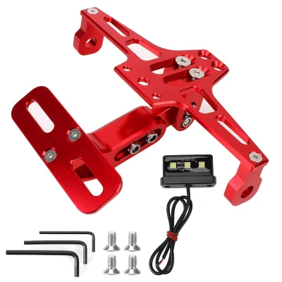 Red Motorcycle License Number Plate Holder with LED Light Frame Moto Turn Signal Light Bracket CNC Aluminum Adjustable