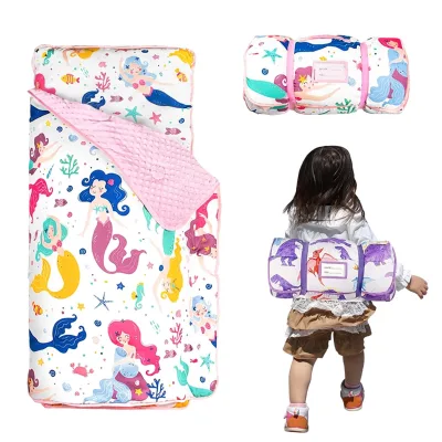 Custom Logo Lightweight Kids Sleeping Bag with Bubble Fleece Portable All-in-One Toddler Nap Mat for Daycare Camping Travel