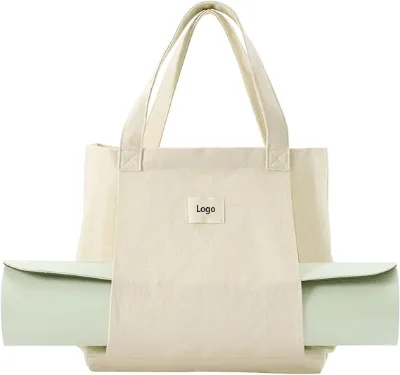 OEM Portable Canvas Tote Bag with Simple Style Features a Yoga Mat Carrier Pocket