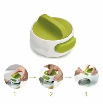 Can Opener Compact Easy Twist Release Portable Space-Saving Manual Stainless Steel Plastic Multi Function Green