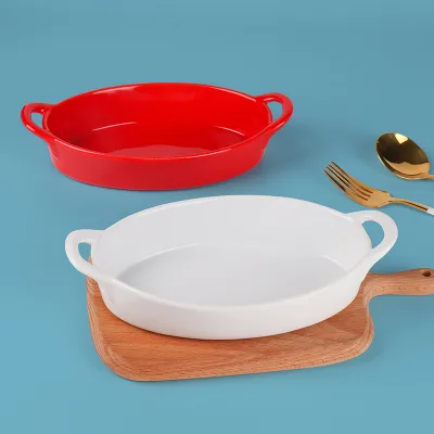 Oval Ceramic Baking Pan Handles Potato Cheese Pasta Dish Porcelain Bakeware Au Gratin Dishes