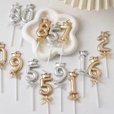 Gold-Silver Number Candle with Bowknot Decoration for Birthday Party & Goddess Celebration