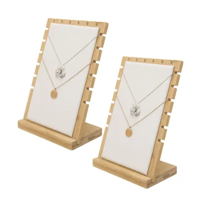 Bamboo & White Panel Jewelry Necklace Tabletop Display Boards, Set of 2