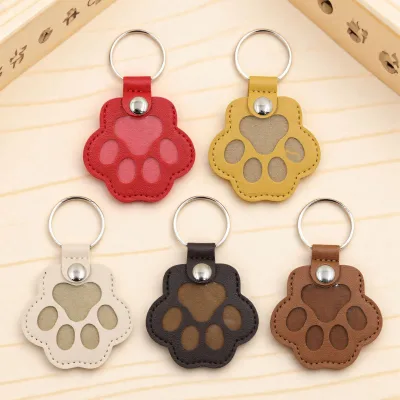 Pet Paw Shaped Leather Keychain Memorial Gifts Cat Dog Cute Key Chain Pet Hair Holder Paw Keychain