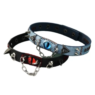 Haze Blue Eyes Rivet Harajuku Collar Devil Style Men's and Women's Trendy Necklace Wasteland Wind Retro