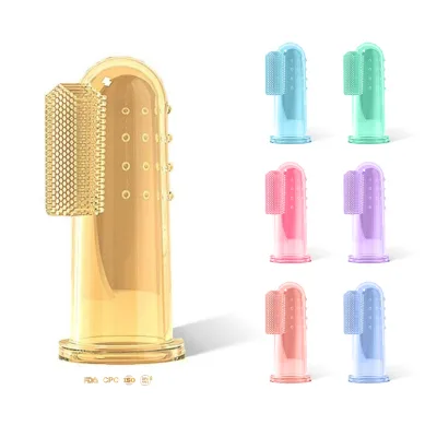 Eco-friendly Customizable Lightweight Transparent Silicone Finger Toothbrush Baby PP Box Packaging Baby Milk Teeth Brush